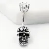 Bijoux Hellolook Skull Belly Ring 925 STERLING Silver Boully Button Ring Punk Gothic Skull Bar Navel Piercing Body Bijoux