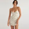 Casual Dresses Skinny Floral Print Strap For Summer Women's Dress 2024 A-Line Mini Strapless Suspender Ladies