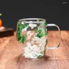 Tasses fleurs séchées doubles mures en verre transparent tasse isolée pour les boissons froides Cappuccino latte expresso