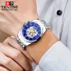 Montres Automatic Watch Man Tevise T9005D Blue Face Lumin Luming Mécanical Watch imperméable Montres Mens 2024 Dropshipping Box Tool