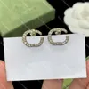Sparkle Diamond Interlocking Earrings Letter Stamps Studs Designer Alfabetet Rhinestone Earndrops Women Daily Jewelry Birthday Present With Box