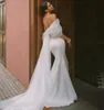 Classy Long Off Shoulder Crepe trouwjurken Mermaid Ivoor organza geplooide sweep trein Vestido de novia rits terug bruidsjurken voor vrouwen