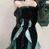 Casual Dresses ofallsis Vintage Green Rose Off Axel Fishtail Dress 2024 Autumn French Style Flower Wedding Elegance Evening