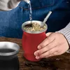 Vattenflaskor Yerba Mate Drinkware Set rostfritt stålkopp med Bombilla Teacup Brush Double Wall Gourd Form för antioxidant