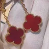 Designer Charm Small Van 925 Silver Gold Gold Goldro Eye Red Agata Clover Double Flower Orecchino Orecchini per il vento