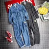 Jeans overalls mannen denim jumpsuits lange mouwen raapje multi pocket katoen losse straat cowboybroek blauwe zwarte broek 240409