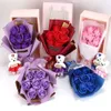 Roses Soap Artificial 7pcs Mariage Flower Bouquet With Doll Bear Birthday Christmas Wedding Valentijnsdag Gift Home Decor
