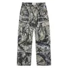Multi-pochewarwear Denim Pantalon à jambes larges unisex Camouflage Retro rétro Rétro Retro Tassel High-Waist Wear-Resistant Jeans 240410