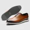 Luxury Fabriqué en cuir réel décontracté Hommes Oxford Chaussures habillées à l'onde à l'orteil naturel Sneakers plats doux Brown 240417