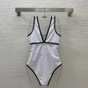 Kvinnors badkläder Summer Kontrasterande färggränsen Deep V-Neck One-Piece Swimsuit