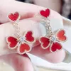 Designer charm High version Van Four Leaf Grass Earrings for Womens New Heart shaped Love 18K Rose Gold Tassel