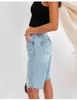 Zomer midden taille scheurde denim shorts voor vrouwen mode hoge stretch knie lengte rechte jeans s-2xl drop ship 240418