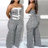 Women Sexy Summer Print Off Shoulder Strapless Sleeveless Jumpsuit Bell-Bottomed Pants Body-Shaping Streetwear