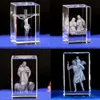 Mini K9 Crystal 3D лазерная скульптура куб христиан Иисус перекрестный статуэток Дева Мария Религиозные убеждения Офисная стола для дома декор 240418