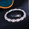 Strands ThreeGraces High Quality Pink Cubic Zirconia Silver Color Link Chain Bracelet for Women New Trendy Party Costume Jewelry BR265