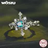 Anéis Wostu 925 Sterling Silver Rainbow Mystic Quartz Cross Open Rings for Women Retro Eternity Faith Ring Jewelry Family Gift