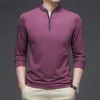 Fashion Men Solid Half-Zip T-shirt Spring Automne Business Male Vêtements Male Streetwear Casual Loose Stand Necl