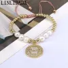 Bracelets 5Pcs 2023 Women Pearl Beaded Adjustable Bracelet Gold Plated Pave Zircon Mama Letter Pendant Charm Bracelets Mother's Day Gift