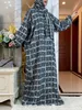 Etnische kleding Nieuwe moslim met lange mouwen katoenen abaya vrouwen Ramadan gebed Turkije Midden -Oosten femme gewaad bloemen losse Afrikaanse jurk tulband bevestigd D240419