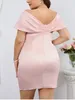 Plus Size Dresses EYNMIN Solid Off The Shoulder Mini Dress Sweet Twist Backless Bag Hip Ruched Zipper Robe Fashion Slim Vacation