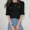 Ice Silk Knitted T-shirt Dames zomer korte mouw 2021 Nieuwe Koreaanse veelzijdige losse casual bovenkant