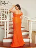 Plus Size Dresses Missord Orange Sequin Prom Dress Elegant Women One Shoulder Sleeveless Ruffles Bodycon Part Long Gown