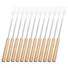 Dinnerware Sets 12 Pcs Tools Chocolate Fondue Fork Cheese Forks Kitchen Supplies Sticks Wood Handle Household Grill