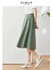 Gonne vimamente eleganti una linea svasata per le donne ufficio Lady 2024 Fashion Casual Solid Green Elastic Withing estate