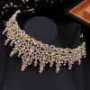 Takı Pembe Opal Kristal Düğün Taç Bayanlar Tiaras Bridal Diadem Prenses Gelin Meapwear Partisi Balo Saç Takı Aksesuarları