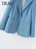 Costumes féminins 2024 Spring Causal Denim Blue Blazer Fashion Fashion Bouton Single Bouton Long Long Manche solide Femme Chic Coat