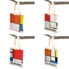 Shoppingväskor piet mondrian geometrisk linje färg block dubbel tryck väska kvinnor shoppare dam canvas tote återanvändbar reseväska