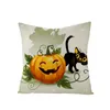 Halloween Throw Pillow Case Black Cat Pumpkin Decorative Home Pillow Covers Cotton Linen 18x18 Inch Witch Hat Square Pillowcase Decor Men Women Sofa Couch Bed