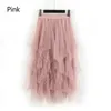 Asymmetrische hoge taille ruches mesh tutu tule lange midi rok voor vrouwen zwart wit roze 240420