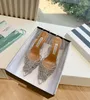 Aquazzura 2024 Toppkvalitetsdesigners Womens Sandaler PVC Crystal Buckle Party Wedding Dress Shoes Heel Sexig Back Strap Geunine Leather Sole Sandals