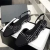 Women Sandal Dress Shoes Ballet Flat Leather Thick Slingbacks High Heels Black Patchwork Back Strap Sexy Bar Party Women Chunky Shoes Buckle Heels