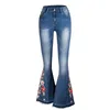 Jeans femeninos Pantalones europeos y americanos de patas anchas 3D Bordado tridimensional Pies Aloquados Drag Mujer