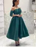 Party Dresses Verngo Simple Dark Green Satin A Line Evening Separate Sleeves Pleats Length Saudi Arabic Formal Prom Gowns