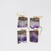 Brincos dangle -roldes de cristal roxo natural Pedra de quartzo para mulheres feminina grande retangular RATGAN SLICE GEODE DRUZY AMETHYST GOLD 1 PACH