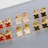 Charme de créateur Golden Van High Version Boucles d'oreilles Clover pour femmes 18k Rose Gold Red Jade Marrow White Fritillaria Black Agate Hot Sell