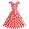 Festklänningar vintage 50 -tal rockabilly rosa rutig klänning flygande hylsa hög midja kvinnor sommar födelsedag retro swing elegant