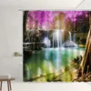 Shower Curtains Waterfall View Curtain Forest Tree Green Red Yellow Leaf Plant Flower Living Room Bathroom Bathtub Decor Set