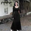 Casual jurken Sexy Solid Midi Dress Women Long Sleeve U-Neck Bodycon Mermaid Autumn Winter Base Fashion Prom Vestidos Robe