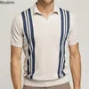 2024 Summer Men Shortleved Knitting Polo Bloge Cardigan Vintage Slim Slimts Thirts Top Business Casual Mash Shirts Abbigliamento 240417