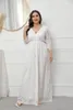 Plus Size Dresses 3/4 Sleeve V Neck Elegant Bridesmaid Wedding Contrast Lace For Women