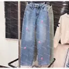 Flockningsbrev denim byxor för kvinnor designer mode jeans flicka lady high street stil byxor jean2024