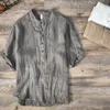 Mens Linen Shirts Henley Short Sleeve Casual Comfort Summer Breattable Semester T-shirt Lätt Beach Yoga Tunic Tops 240409