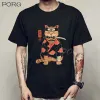 Koszule Catana w Edo Nekoffee Kawaii Haruku Ponag Oversize T Shift Cat Anime Tshirt japońskie letnie krótkie rękawy