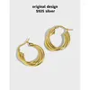 Hoop Earrings Original S925 Sterling Silver Three-ring Circle Line For Women Luxury Fashion Banquet Jewelry