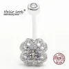Jóias hellolook zircon giration belly botão piercing 925 Sterling Silver Belly Butrind Rings