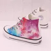 Casual Shoes Original Hand-painted Canvas Women High Top Fashion Mixed Colors Starry Sky Graffiti Board Girls Large Size46